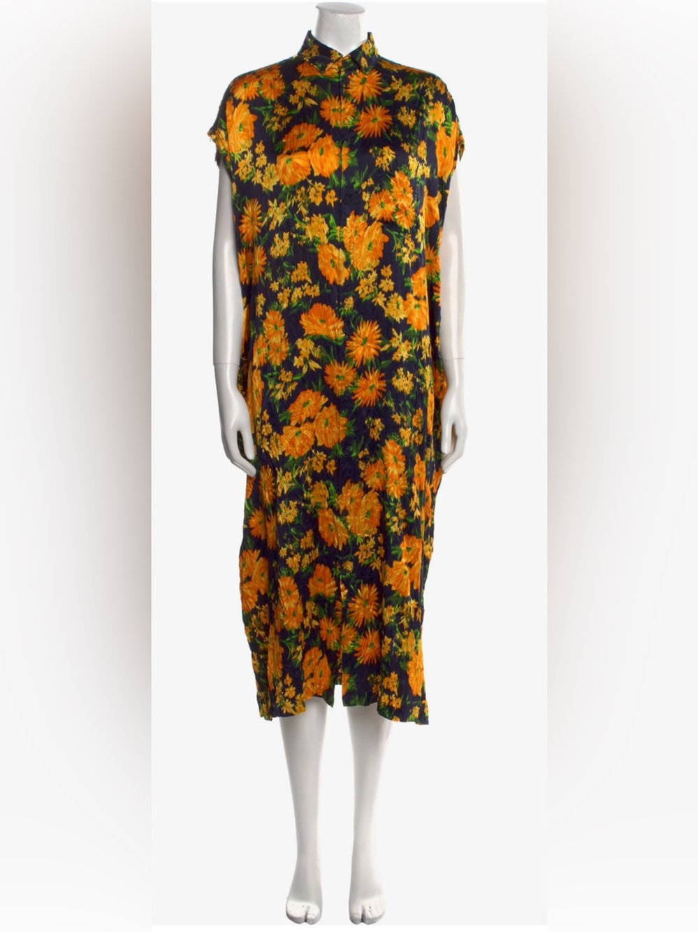 Balenciaga 2022 Floral-Print Pleated Silk-Satin Midi Dress Size 4
